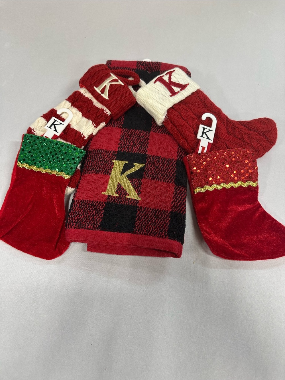 Vintage Christmas Towel & Stockings (lot of 5)